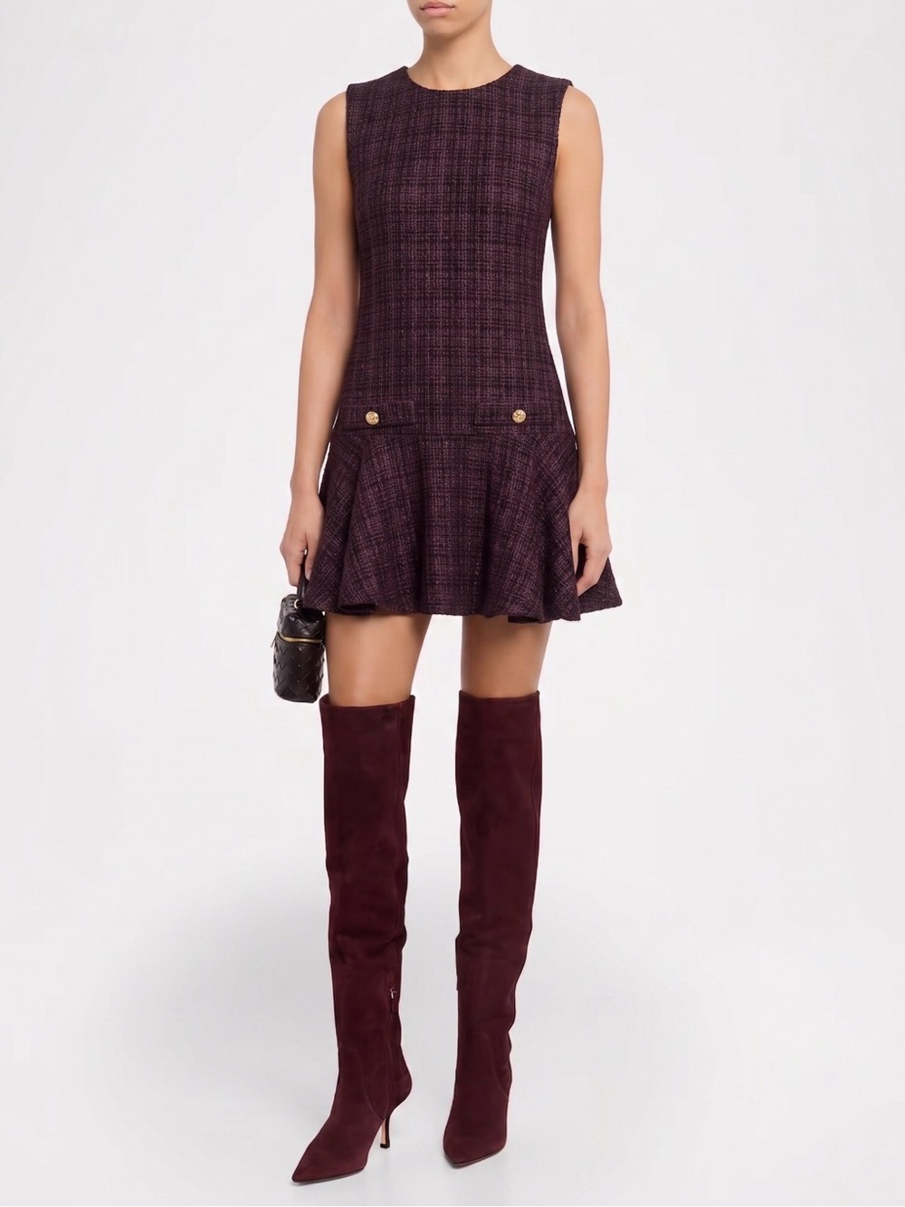 Sleeveless Mini Dress in Deep Burgundy Plaid